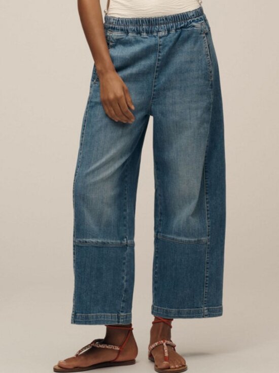 Pilcro Denim - PILCRO ANTHRO IZZIE RELAXED PULL ON BARREL JEANS ELASTIC WAIST CROP DENIM sz L